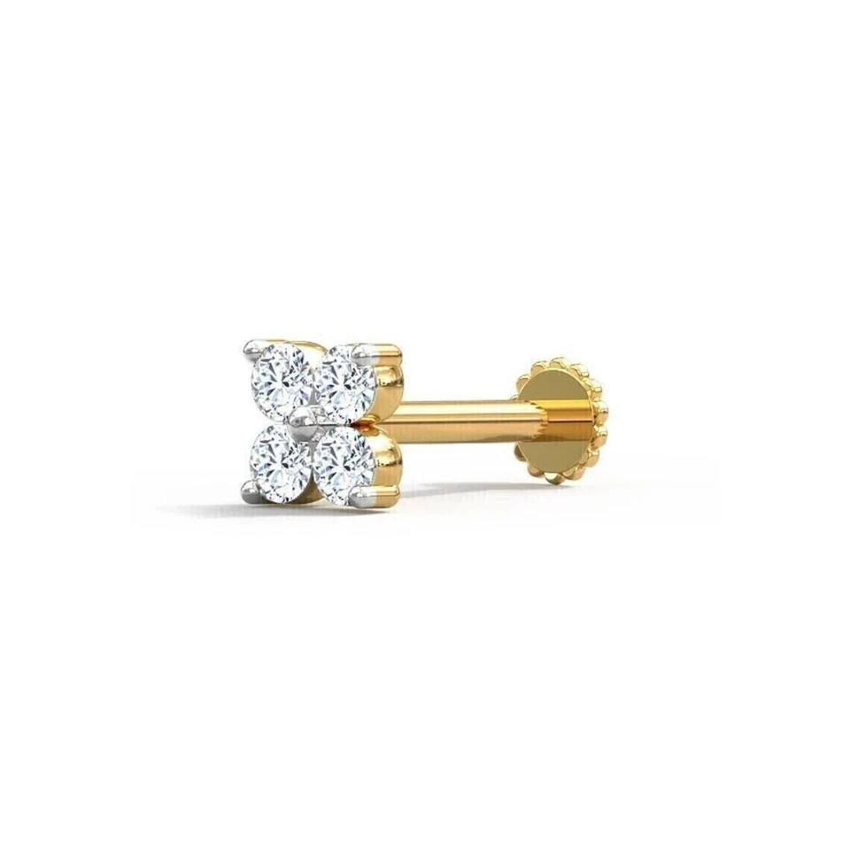 Pino piercing redondo REAL nariz de moissanita parafuso anel calibre 19 ouro amarelo 14K - Imagem 3 de 4