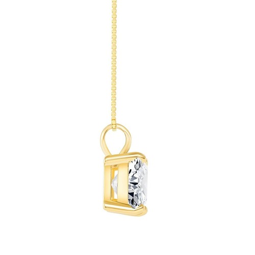 1 Ct Cushion Created Diamond Real 14K Yellow Gold Solitaire Pendant 18" Necklace - Picture 2 of 3