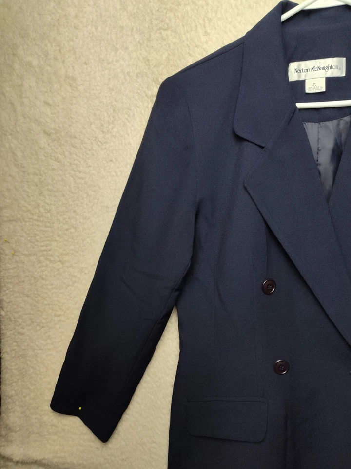 Norton McNaughton Women Jacket 8 Blue 100% Polyester Double Breasted Blazer - Image 2 of 4