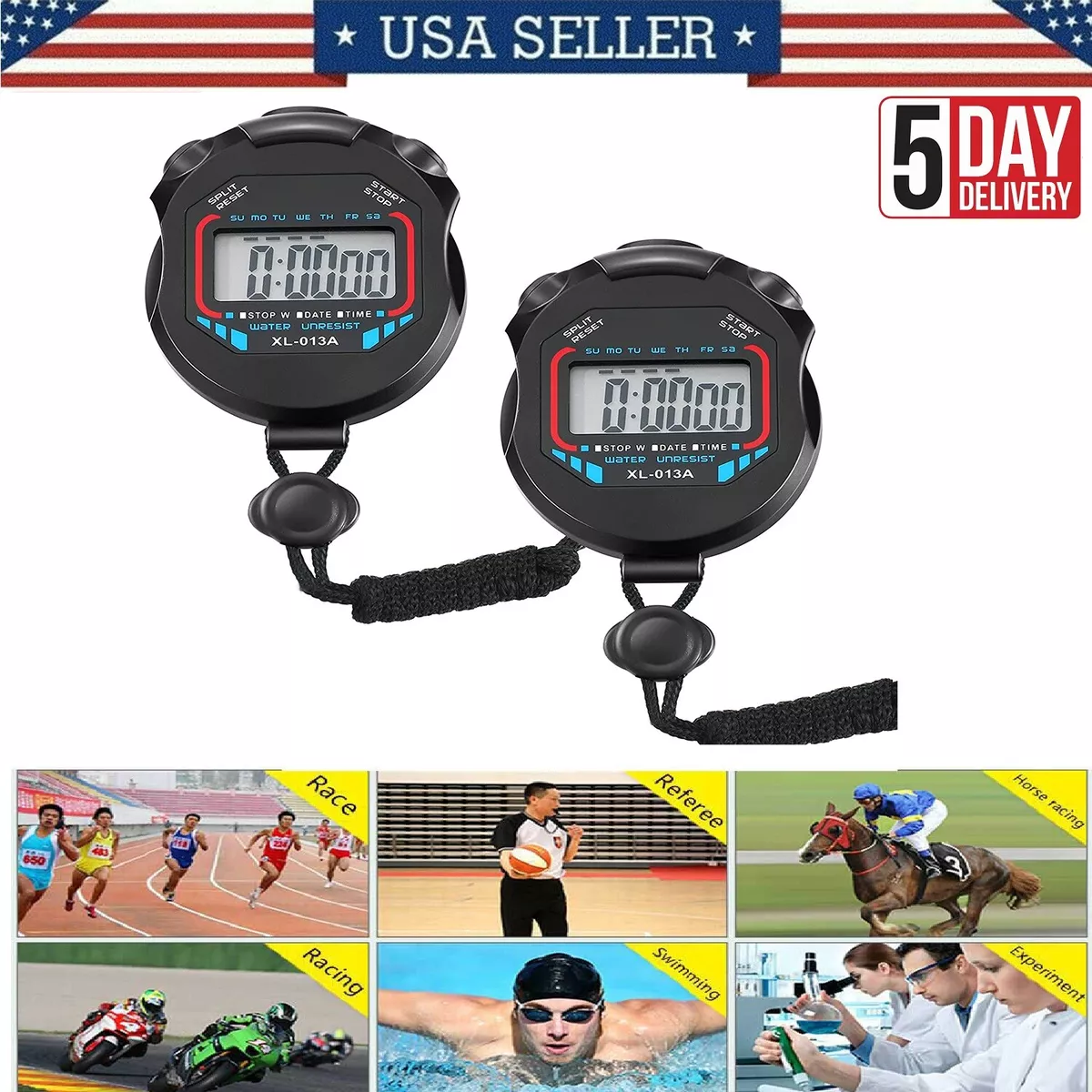 1/2X Digital Sports Running Counter Stopwatch Timer Waterproof