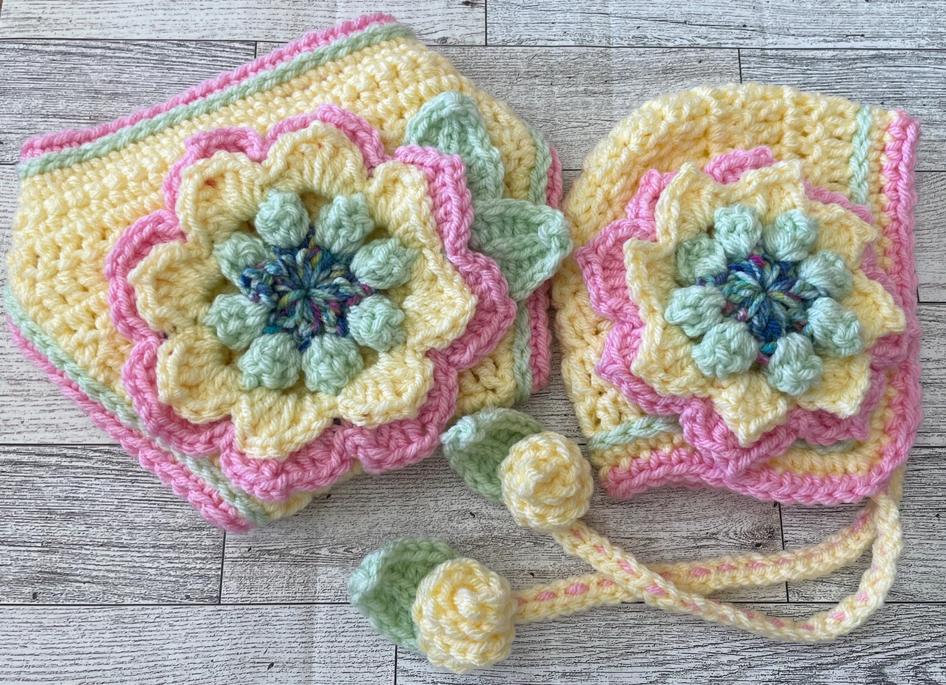 CROCHET 0-3M Newborn Hat Diaper Cover Photo Prop Handmade USA Flower m621 X