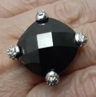 Vintage Canada Sterling Silver Faceted Black Onyx Gemstone CZ Ring Size 7