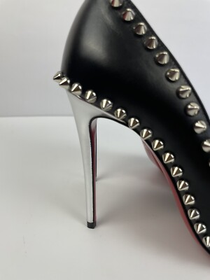 Christian Louboutin Black Leather Studded Spike Heels Women's 37