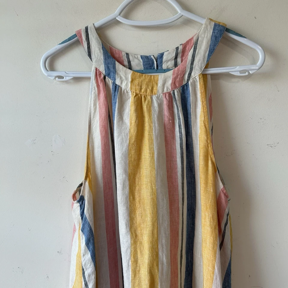C&C California 100%Linen Yellow Multi Stripe Mini Halter Dress Wmn’s Sz L Summer - Image 2 of 4