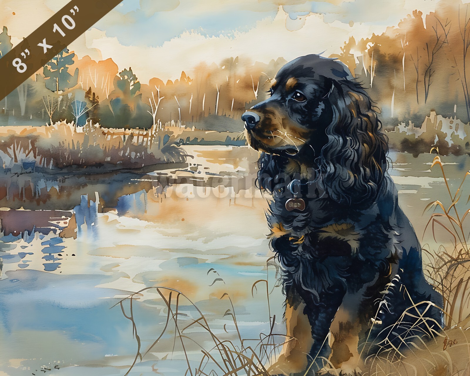 English Cocker Spaniel watercolor painting by a peaceful 8x10 Print