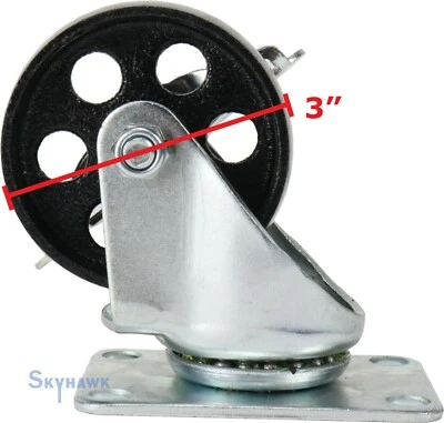 CAL-HAWK 3" 350-lb Capacity All-Steel Locking Wheel Swivel Top Plate Casters