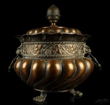Sammlerobjekt Kupfer Bonbonniere Bowle um 1880 Kupfer verzinnt Glaseinsatz L&ouml;wen
