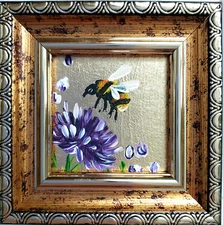 Bumblebee Original Painting Miniature Art Bee Artwork  Insects Gold Framed