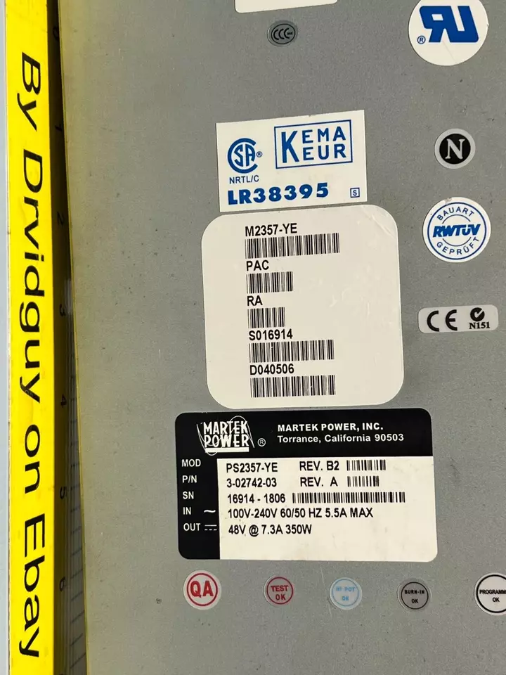 Dell ML6000 M2357-YE Power Supply; 48V, 7.3A; Martek Power PS2357-YE, 3-02742-03 - Image 4 of 4