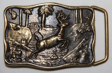 VINTAGE 1978 BUCK DEER BRASS BELT BUCKLE BY BTS