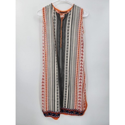 Tunika Top ärmellos orange schwarz Shirt Bluse Größe S