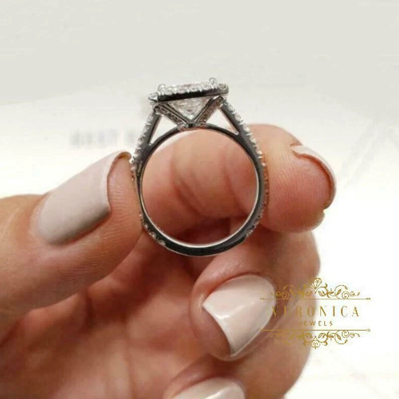 Esclusivi anelli di fidanzamento in argento sterling 925 a taglio rotondo... - Immagine 2 di 4