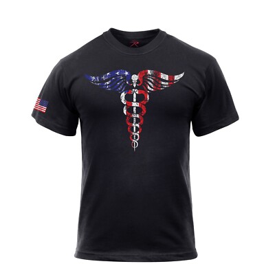 Medical Symbol Caduceus Medic Sanitäter Emt Tshirt T-Shirt US Flagge Black USA