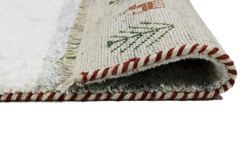 Cream & Gray Pictorial Tribal Indo-Gabbeh Rug Plush Wool Oriental Carpet 4X6 ft - Picture 16 of 18