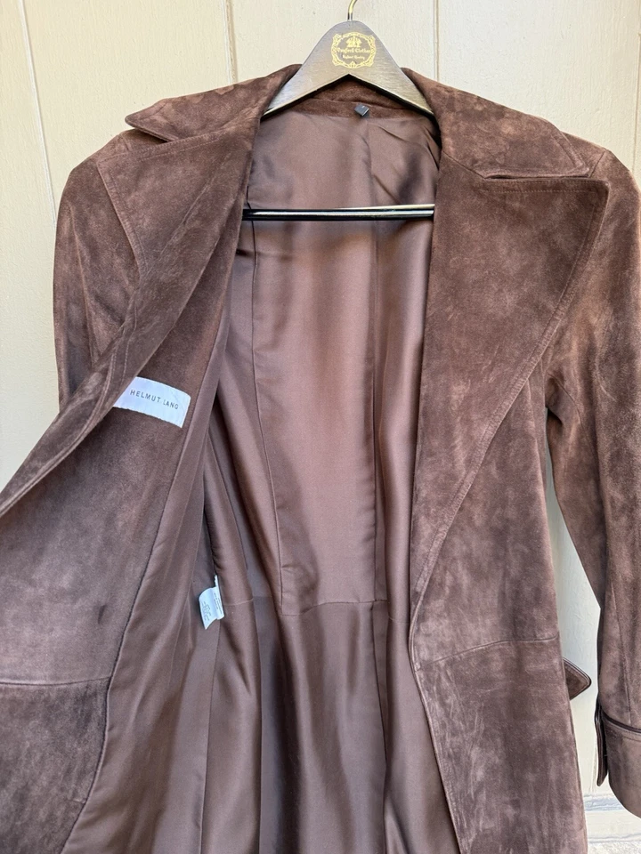 BARNEYS NY GORGEOUS HELMUT LANG BROWN CALF LEATHER SUEDE SILK LINING COAT SIZE M - Image 4 of 4