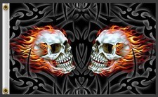 DOUBLE FIRE FLAME SKULL HEADS  3 X 5 MOTORCYCLE BIKER FLAG #349 NEW 5X3 Feet