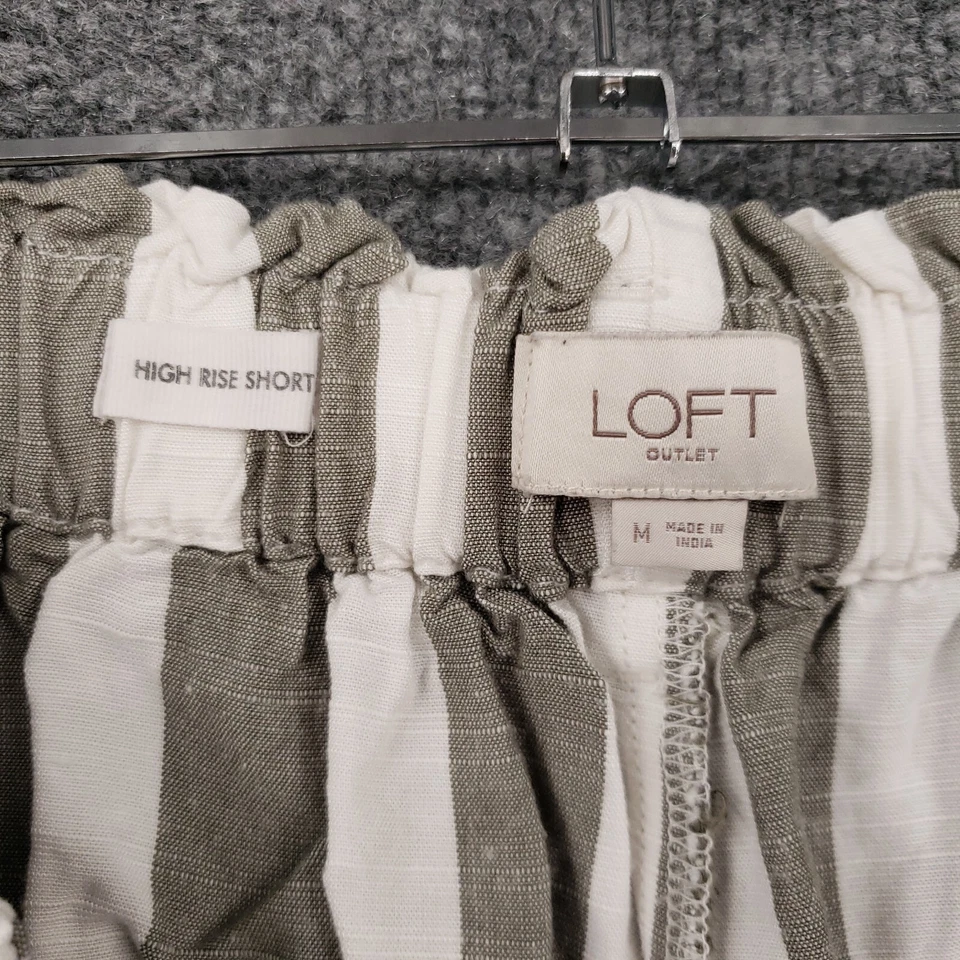 Pantalones Cortos Loft Para Mujer M Medianos Gris Blanco Culotte Tiro Alto Rayas Cinturón Rayón Foto 3 de 4