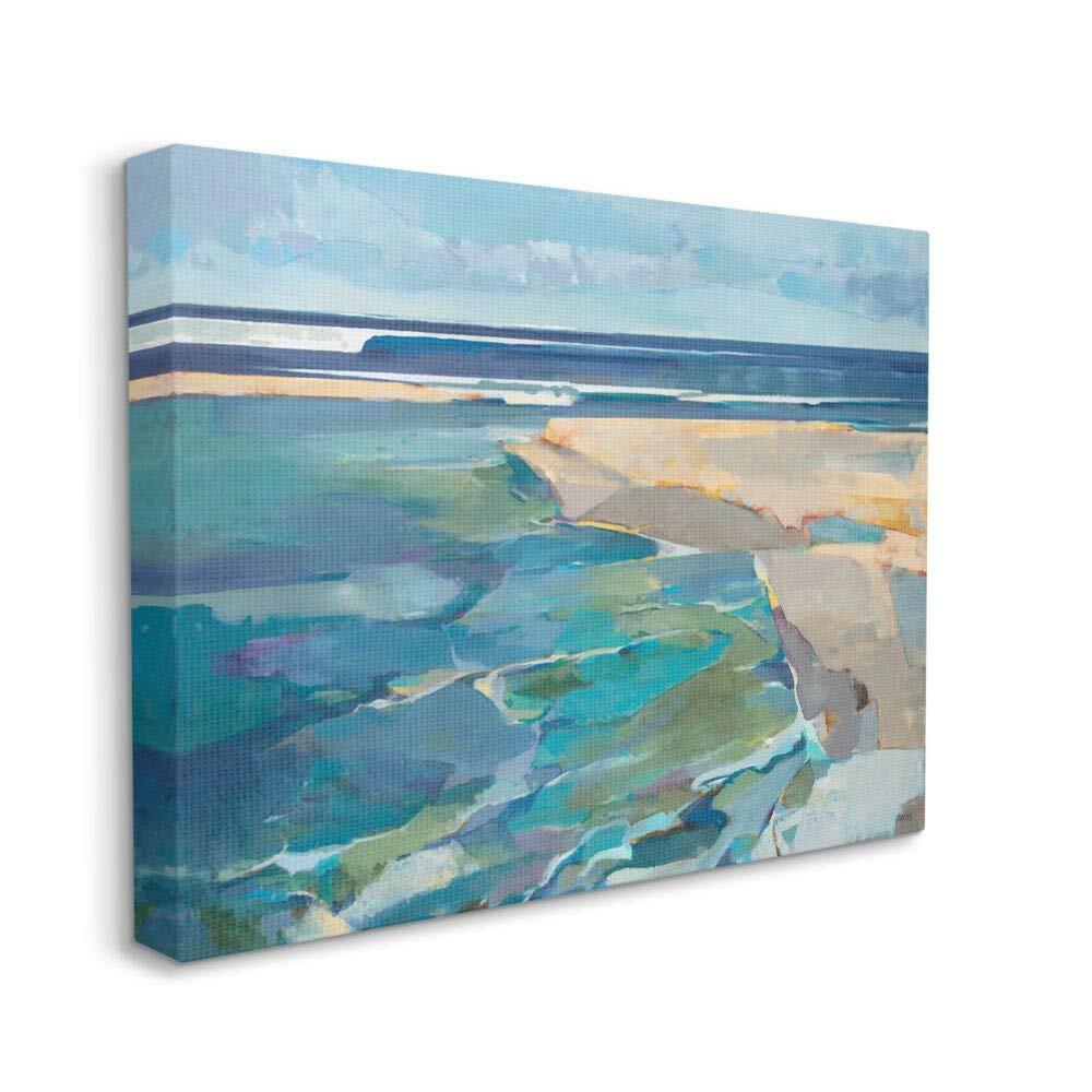 Abstract Pastel Cubism Beach Landscape Artwork for Modern Decor
