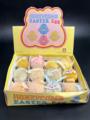 Vintage Easter Store Display (12) Paper Honeycomb Egg Bunny Rabbit Ornaments