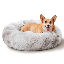 Pet Calming Bed Round Donut Cuddler Plush Cushion Bed for Small Medium Dogs Cats