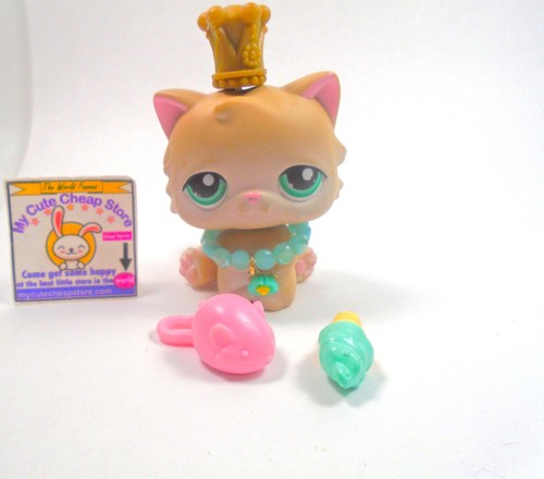 Littlest Pet Shop Cream White Persian Cat #129 with cute accessories authentic