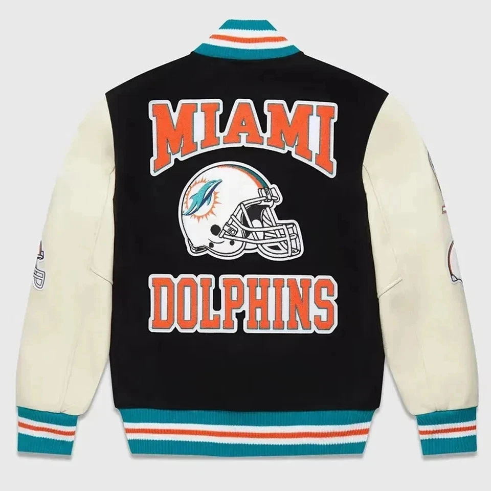 Men's Miami Varsity Black White Jacket , Not Leather, Not Satin