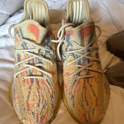 adidas Yeezy Boost 350 V2 Beige Orange Blue Abstract Low Top Lace Up Sneaker