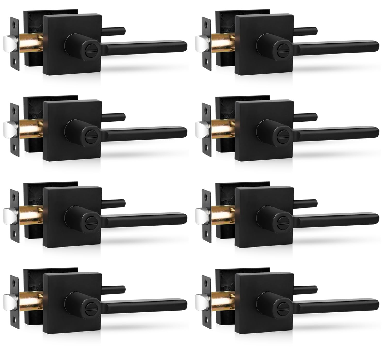 Privacy Door Levers, 8 Pack Black Door Handles Heavy Duty Bed and Bath Door K...-image