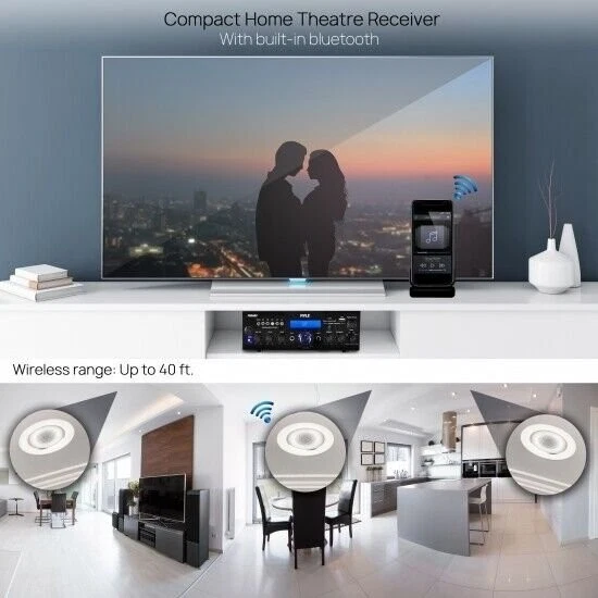 Pyle Wireless Bluetooth Home Stereo Amplifier-Multi-Channel 200 Watt Powe PDA4BU - Image 3 of 4