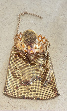 Vintage Whiting and Davis Gold Metal Mesh Coin Purse w/ Chain Ornate Clasp