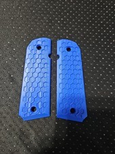 1911 Full Size Grips Hex Pattern USA Made Blue Honeycomb Style Ambi