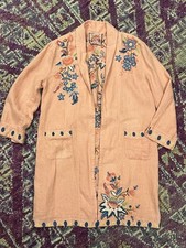 Johnny Was LA peach pink Boho Embroidered Linen Jacket Coat Pockets Size PS Sm
