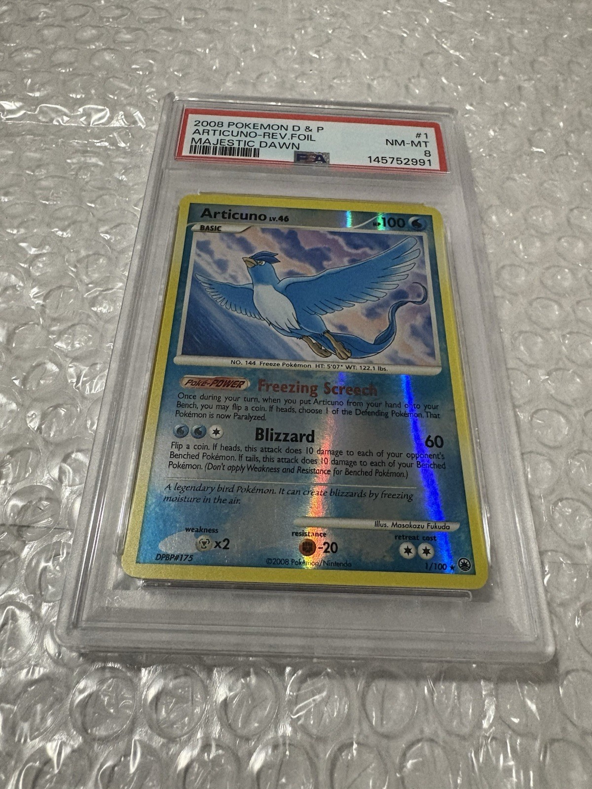 Pokémon Articuno 1/100 Majestic Dawn Reverse Holo Rare 2008 PSA 8