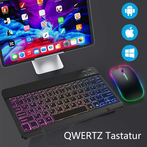 QWERTZ Tastatur Maus Beleuchtete Für Samsung Galaxy Tab A9+ A8 S9 FE S8 S6 Lite - Bild 13 von 56