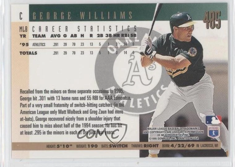 1996 Donruss Press Proof /2000 George Williams #485 - Image 2 of 2