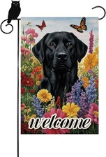 Welcome Spring Black Labrador Dog Garden Flag Double Sided, Linen Small, 12x18