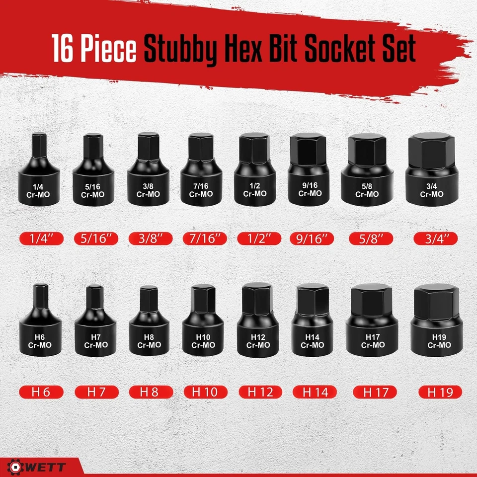 3/8-Inch Drive Low Profile Impact Hex Driver Set, 16-Piece Stubby Hex Bit Soc... - Image 2 of 4