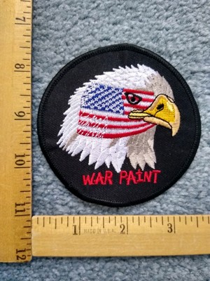 1 MILITARY WAR PAINT EAGLE USA FLAG IRON ON PATCH  FREE SHIPPING