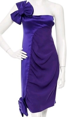 Valentino Purple Silk Blend One-Shoulder Bow Cocktail Dress Made In Italy SZ 10