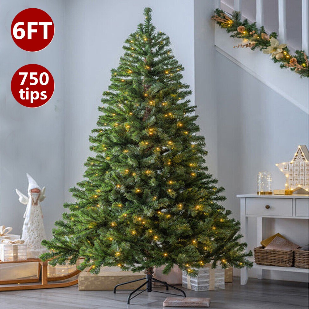 6FT Christmas Tree with LED Lights Artificial Tree Pine Bushy Holiday Xmas Green
