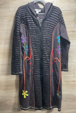 Mujer Cremallera Completa Túnica Nepal Larga Cremallera Chaqueta con Capucha Sudadera con Capucha Boho Negra Talla 1X