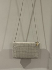 Vintage White Metal Mesh Crossbody Shoulder Bag Hong Kong 9x5.5in
