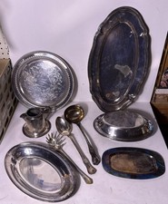 Silver Plated Items Lot 8lbs Of Serving Trays Spoon Ladle Creamer Covered Dish