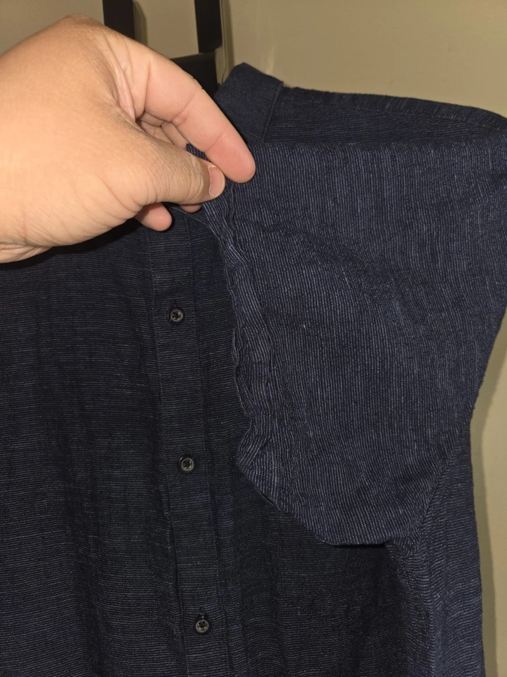 Mark Anthony Linen Blend Slim Fit Size Large Short Sleeve Navy Blue - Image 4 of 4