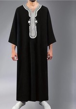 Men's Long Sleeve Muslim Clothing Saudi Jubba Arab Kaftan Thobe Long Dress Robe