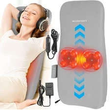 New Shiatsu Full Back Massager with Heat 3D Deep Tissue Kneading Massage Pillow