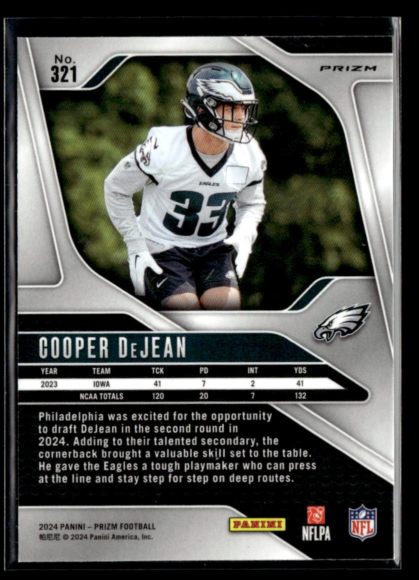 Cooper DeJean 2024 Prizm Rookie #321 Neon Green Pulsar Eagles RC