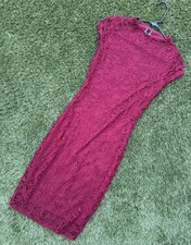 Windsor Women’s Bodycon Burgandy Lace Midi Dress Size Small with Cap Sleeves