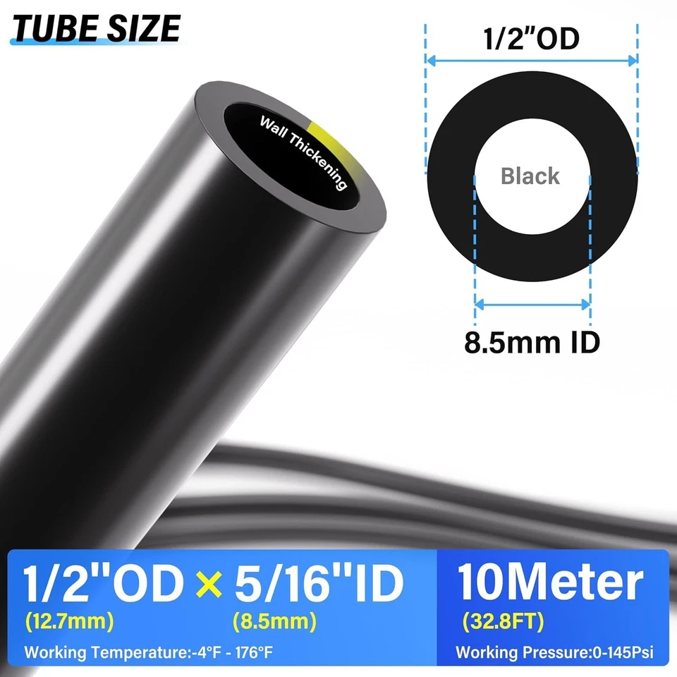 High-Flexibility Black PU Air Tubing Kit - 10 Meter, 145 PSI for Robust Systems - Image 4 of 4