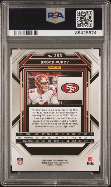 2022 Panini Prizm Brock Purdy Rookie Card RC 353 PSA 10 49ers Free S&H! Football view 2